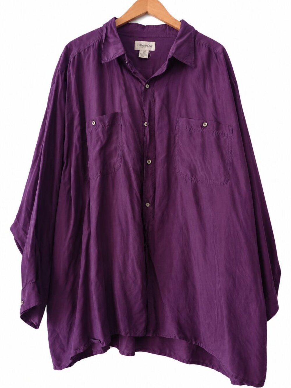 Oleg Cassini Purple 100% Silk Button Front Oversized Blouse Quiet Luxury 3X